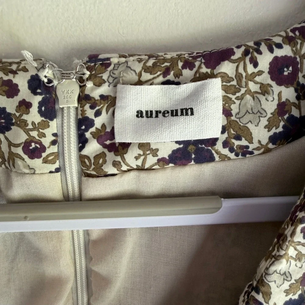 Aureum Floral Cotton V-Neck Mini Dress with Velvet Bow Purple Tan AD1744 Small - Picture 4 of 9